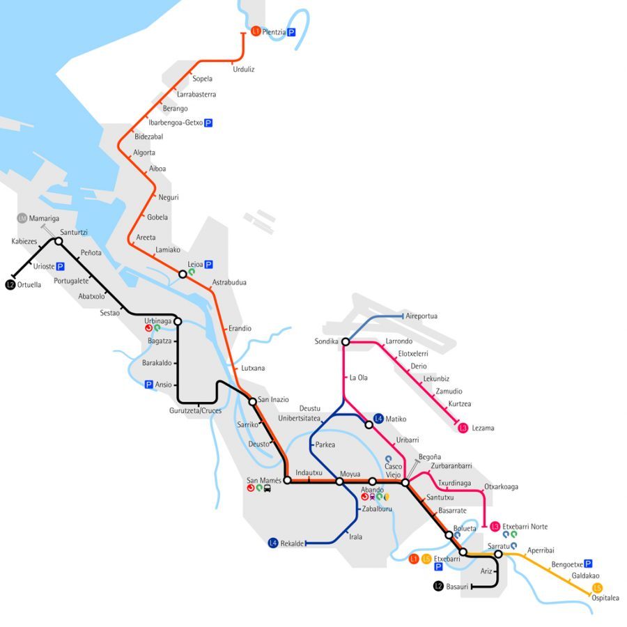 The map of Bilbao’s metro lines.