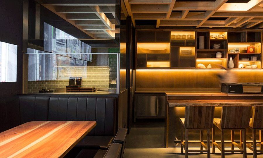 The restaurant designed by Promontorio is called Go Juu and was intended to have a special timber feel.