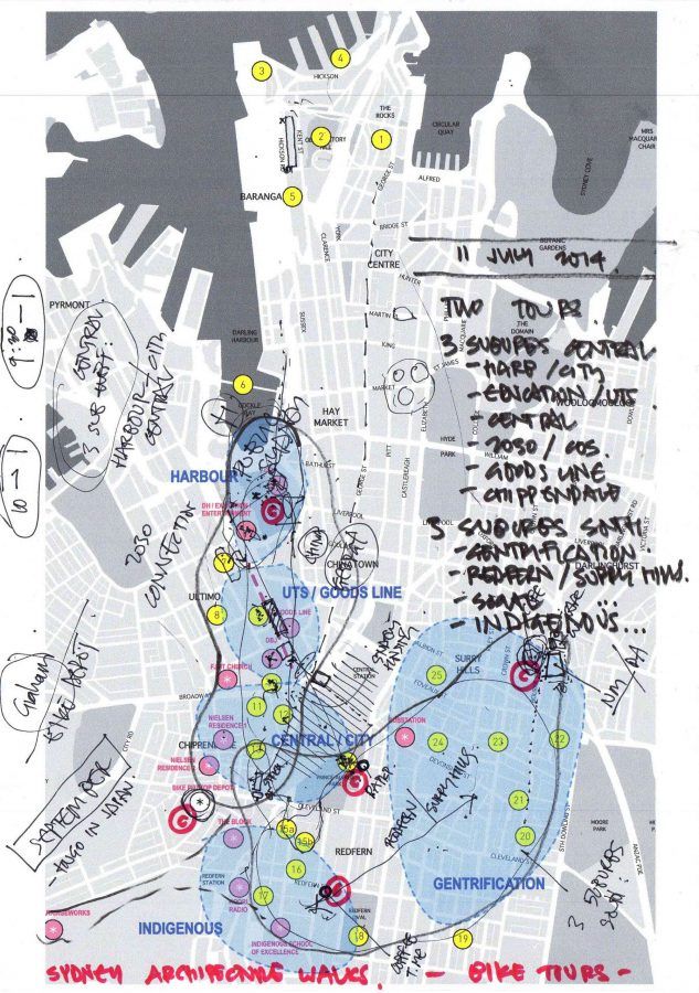 Map of a new Sydney bicycle tour - Guiding Architects