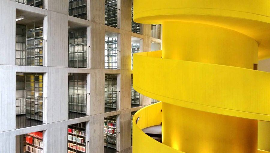 Yellow staircase at Casa della Memoria.