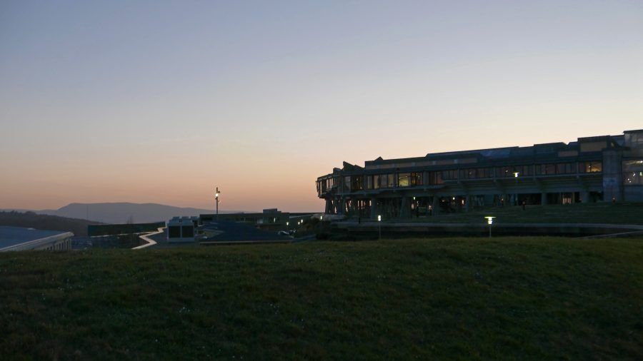 Lecture rooms as seen in the evening. Project by EMBT Estudio.