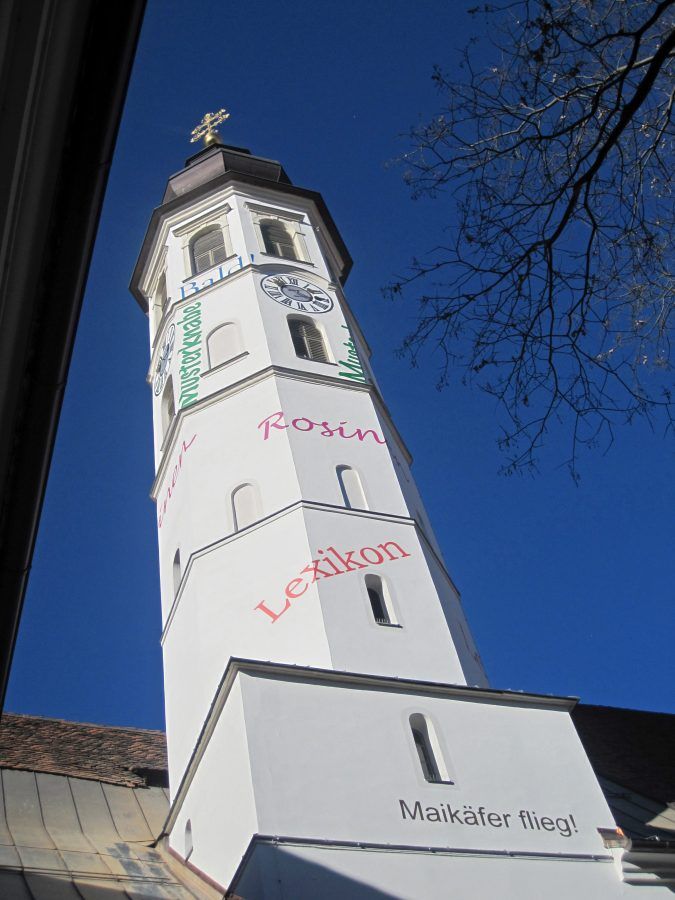 Clocktower with Art from Gustav Troger..