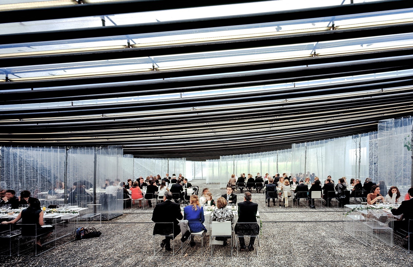 At “Les Cols” restaurant, all the main furniture is transparent, in order to assure a minimal interference with its green surroundings.