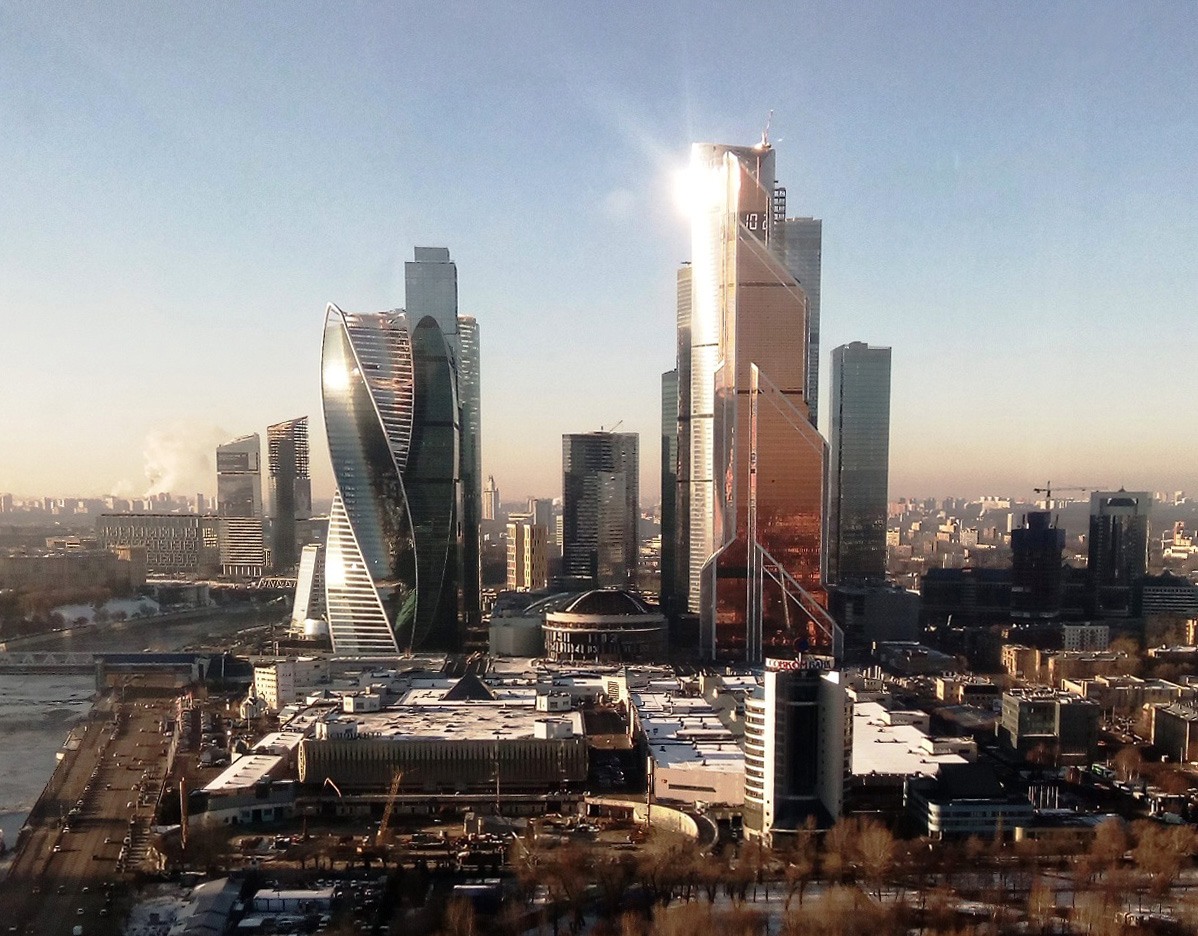 Moscow city with some of its most iconic high-rise buildings.