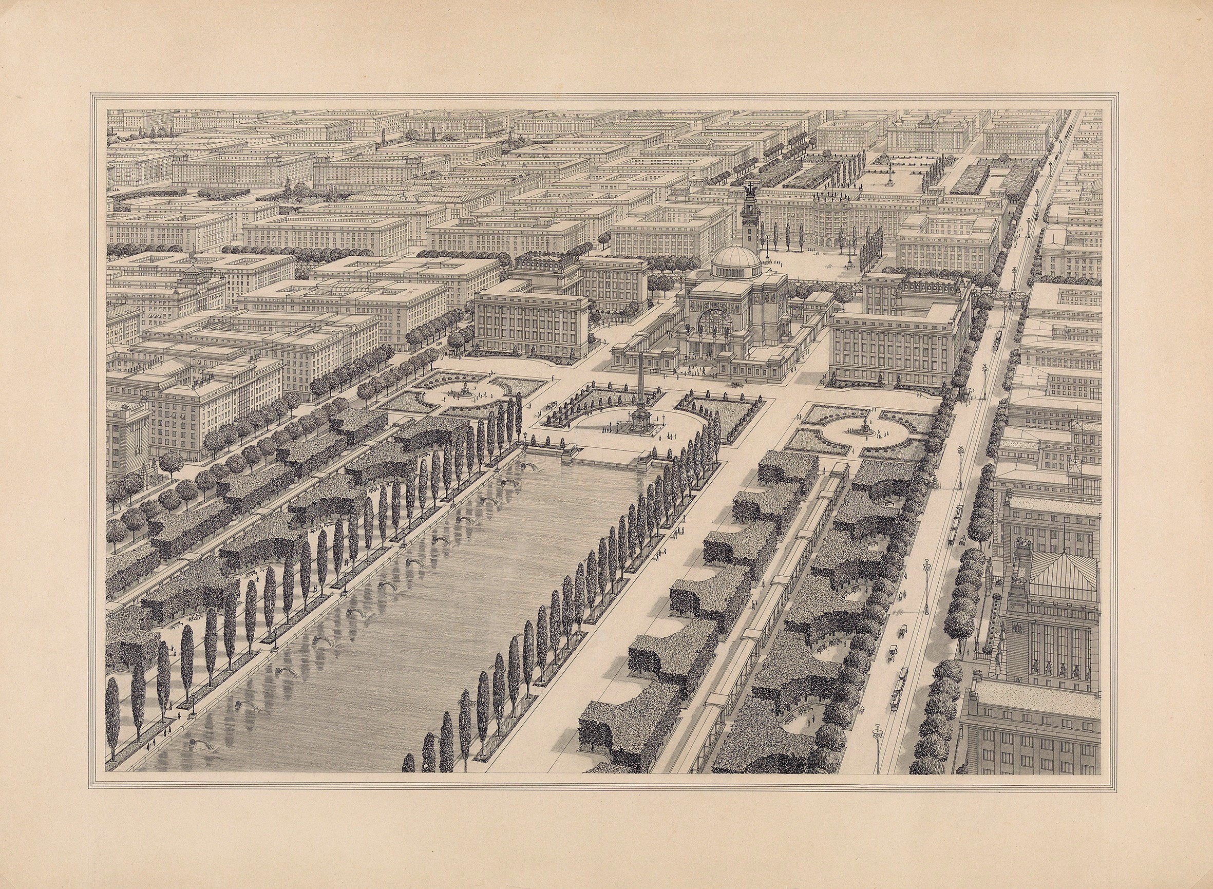 Otto Wagner’s ideal proposal for Vienna’s 22nd municipal district, for the study “The Metropolis“ (1911), as presented in the exhibition at Vienna Museum. Copyright: Wien Museum.