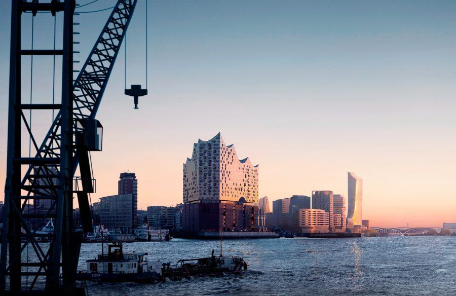The west view on the Elbtower. Copyright: SIGNA Chipperfield for HafenCity Hamburg GmbH.