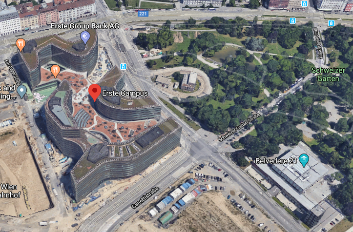Wien: Erste Campus, by Henke und Schreieck architects. Caption by Google Maps