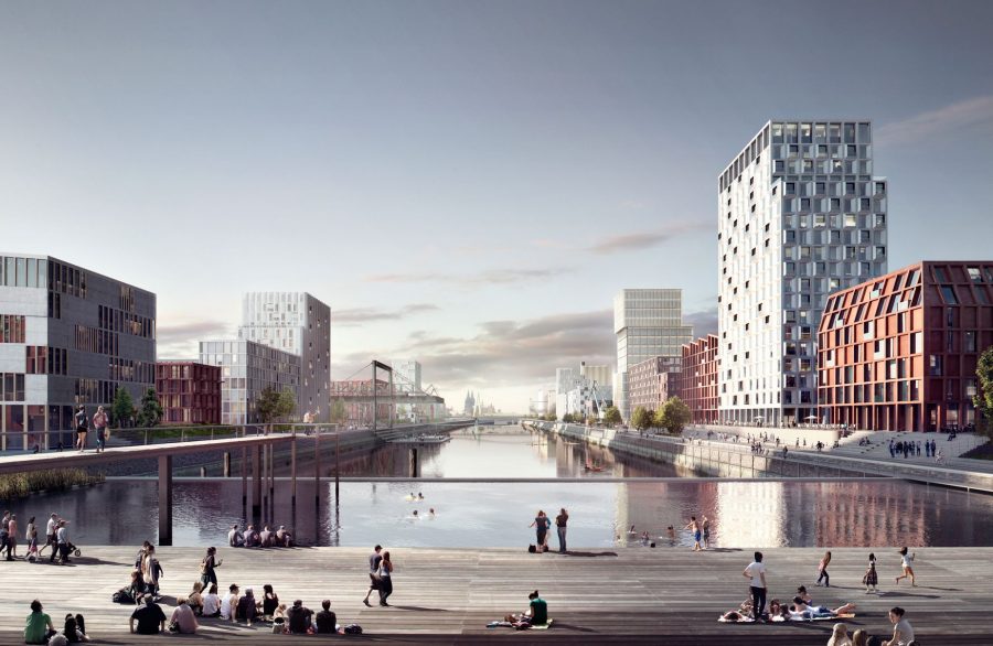 People in Cologne now dream with a swimming pool at the end of the harbor basin. Photo by: ©cobe - port