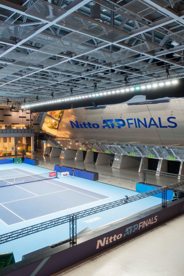 The training court of Nitto ATP Finals at the entrance of Pala Alpitour. Photo by: ©Marco Schiavone Courtesy Benedetto Camerana