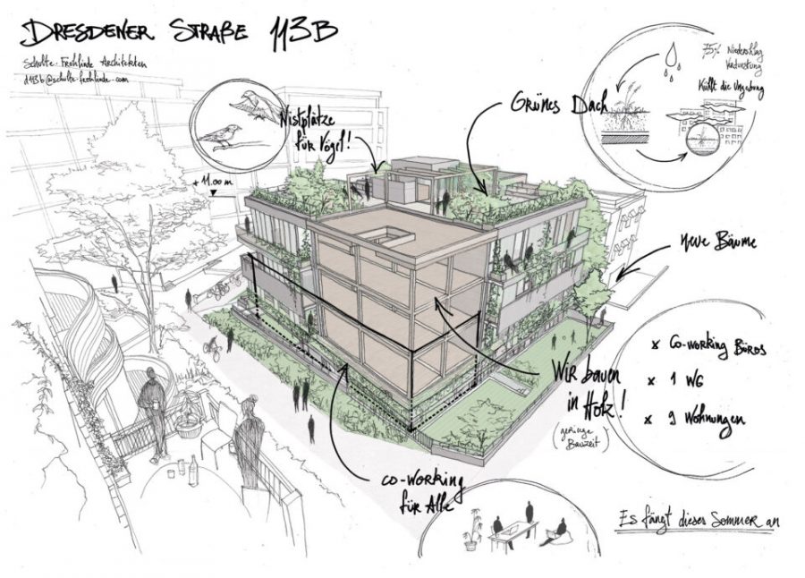 Concept for new wood building Dresdener Straße 113b. Image by ©Schulte Frohlinde Architekten - Luisenstadt