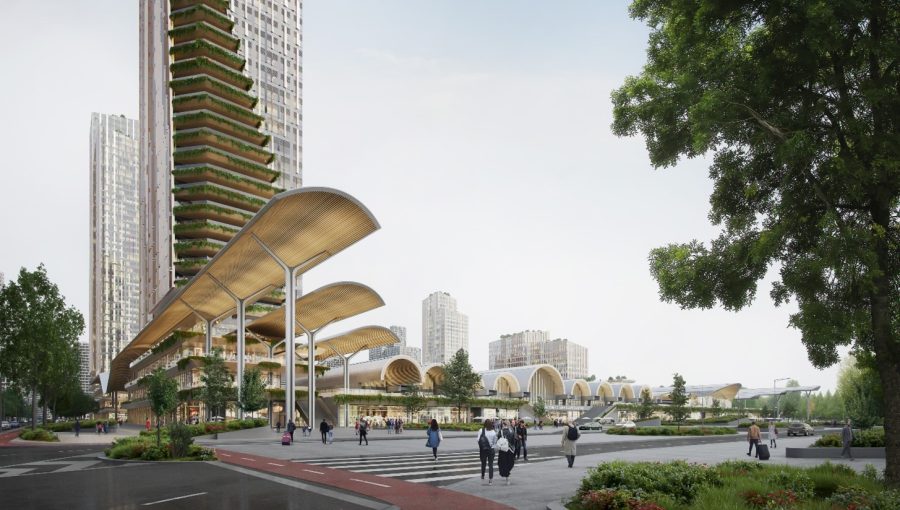 View of the platforms of the new Chamartín railways. 3D infographic provided by ©b720 Arquitectura