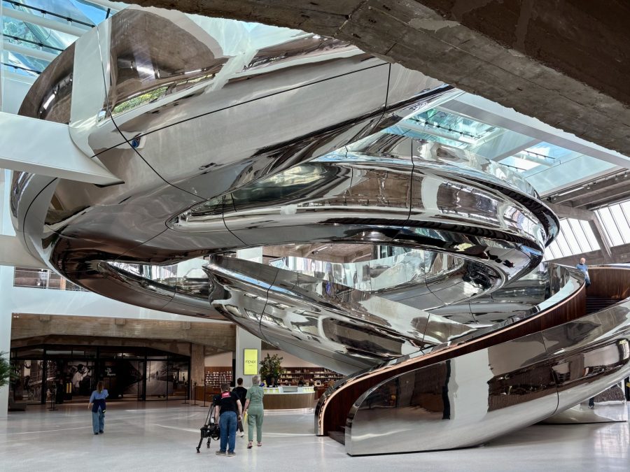 The Tornado lands in the atrium of the museum